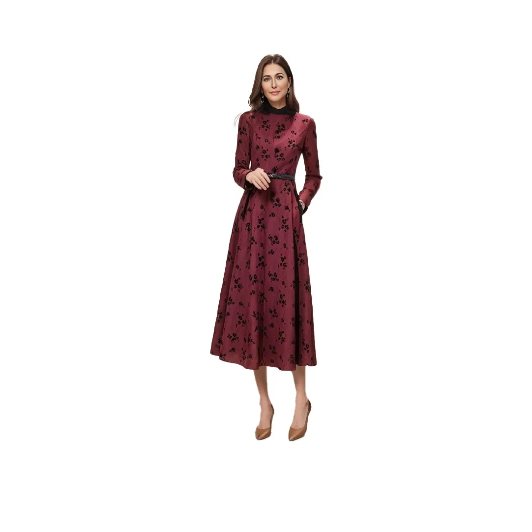 Mapping Long Sleeved Dresses Women's Deep Red