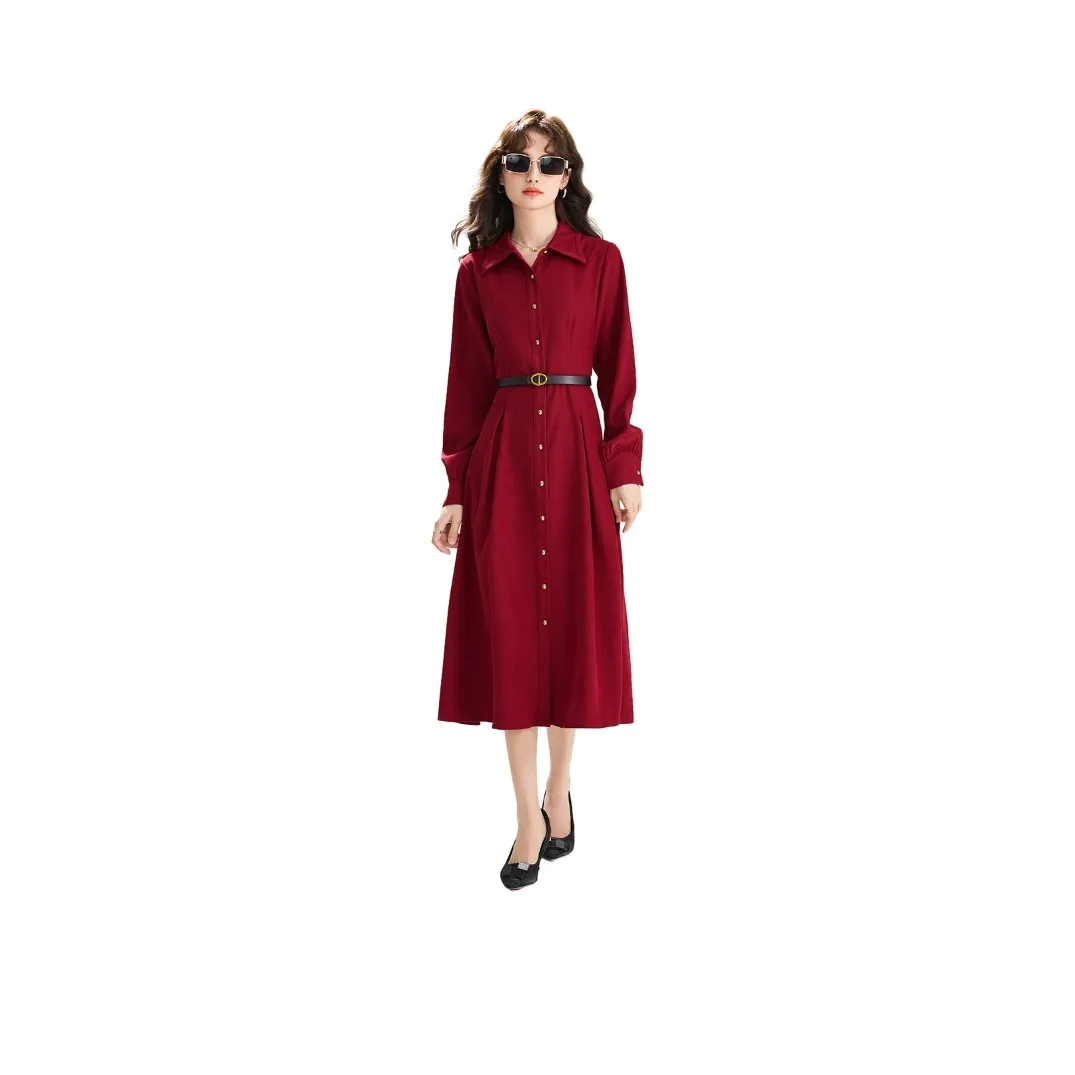SMEN Long Sleeved Dresses Women's Red