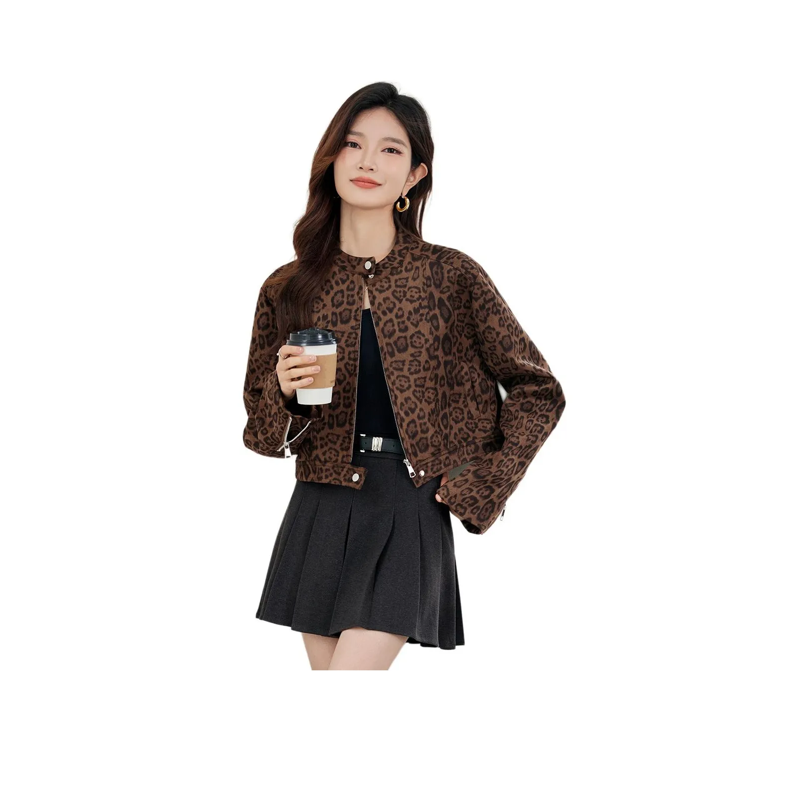 TERRE BLEUE Укороченное пальто женское с леопардовым принтом