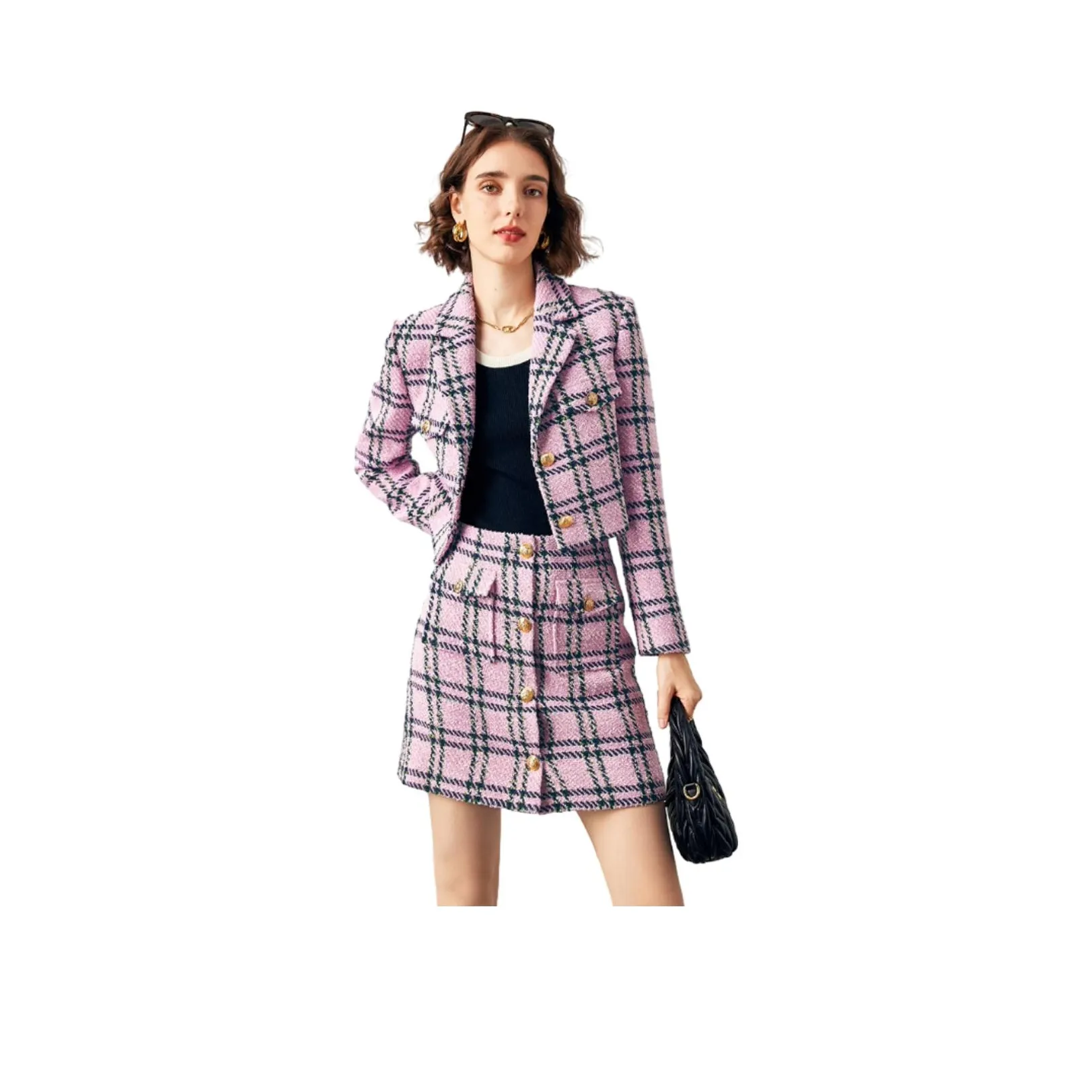 Famanxuan Куртка Женская Черная Розовая Клетка