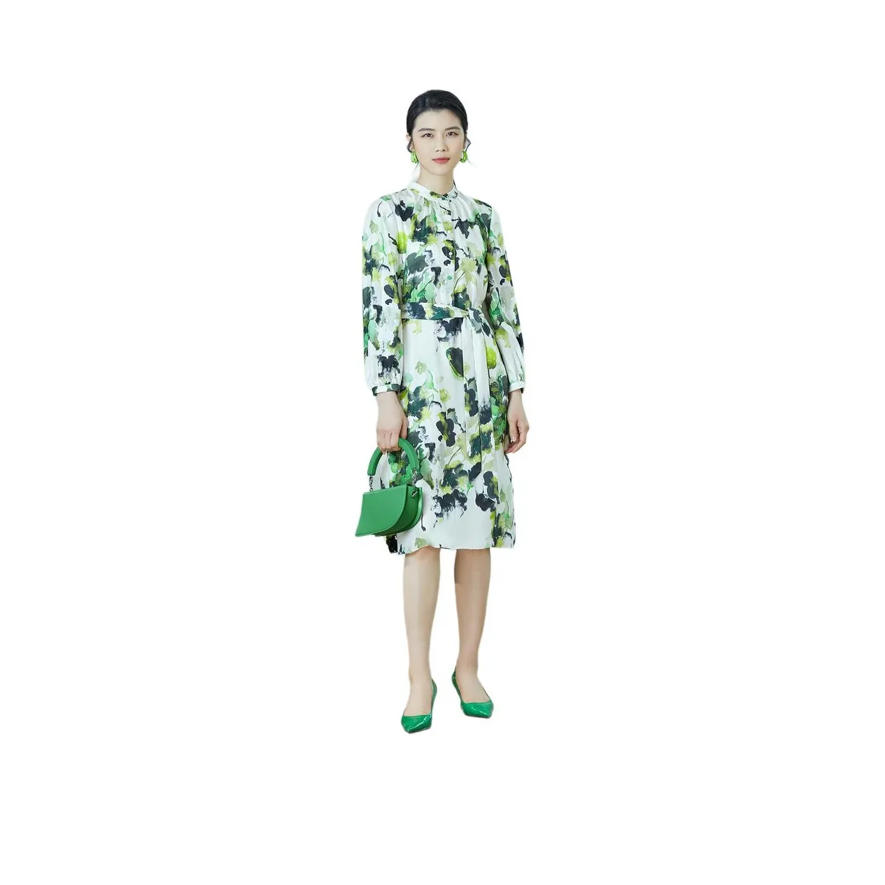 BBLLUUEE Long Sleeved Dress Women's Fruit Green
