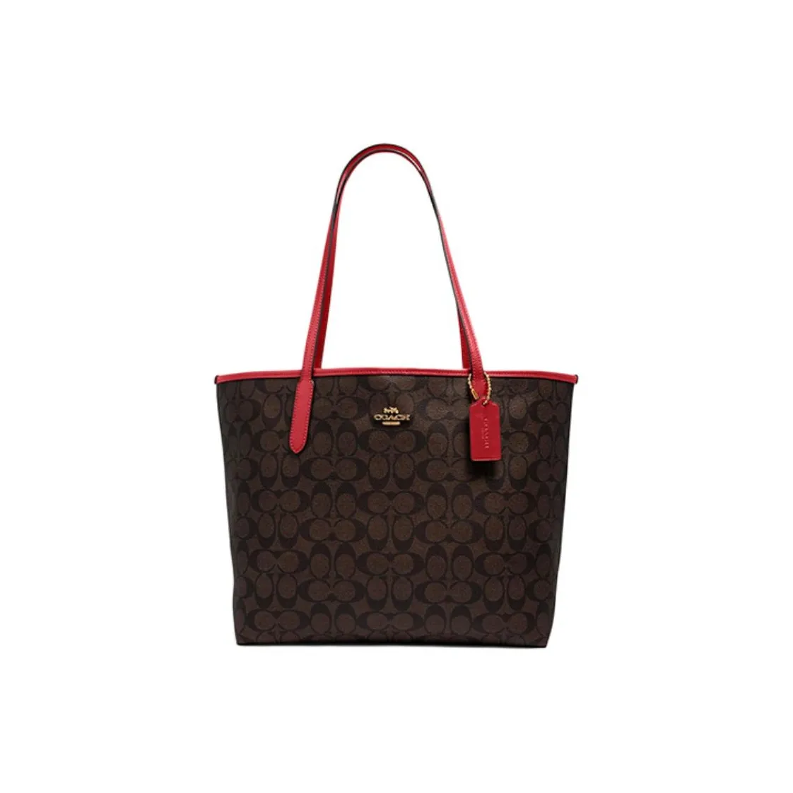 COACH City Canvas With Leather Tote Bag, Shopping Bag, Handbag, Shoulder Bag Large Size Women's