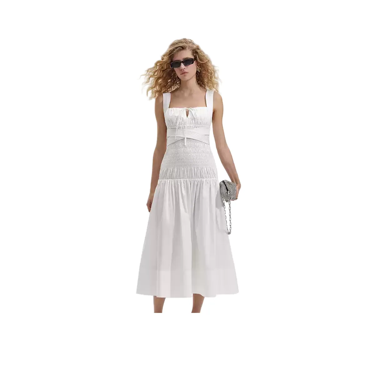 Self portrait Ruched Cotton Midi Dress