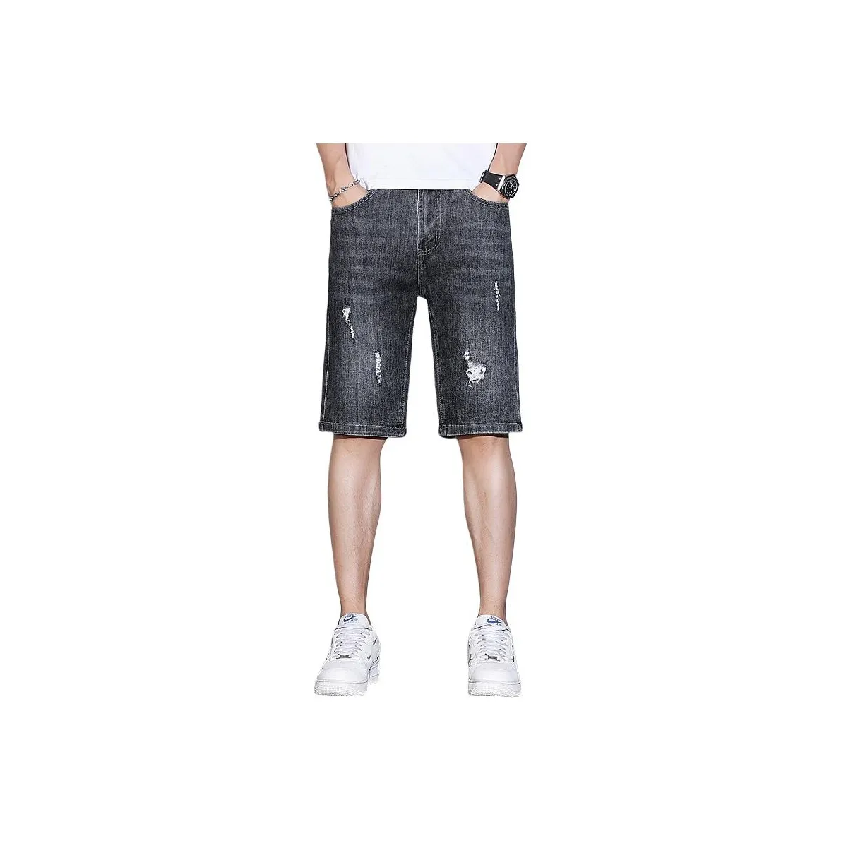 PRPK Черно-серые Рваные Унисекс Джинсовые Шорты