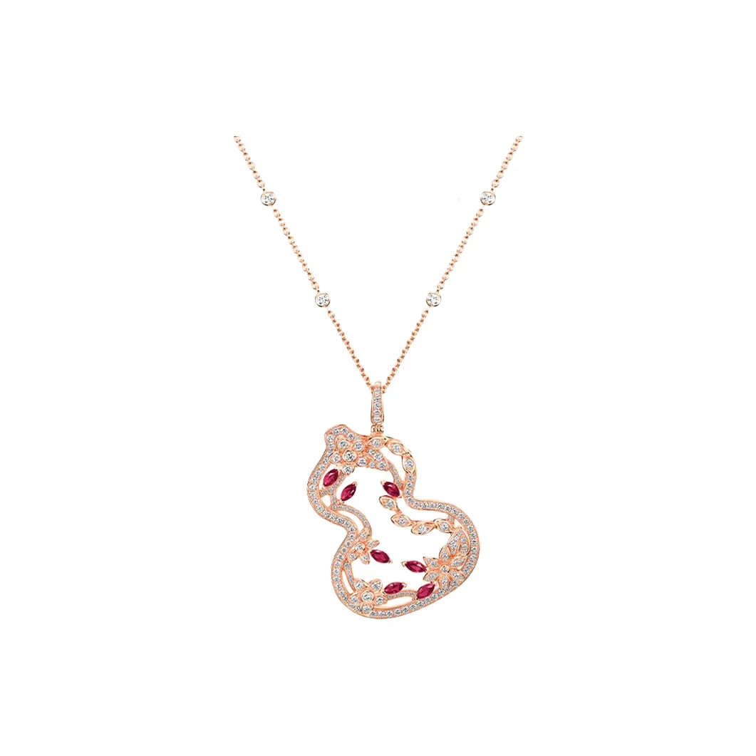 Qeelin 18K Rose Gold Diamond Ruby Necklaces Women's Rose Gold