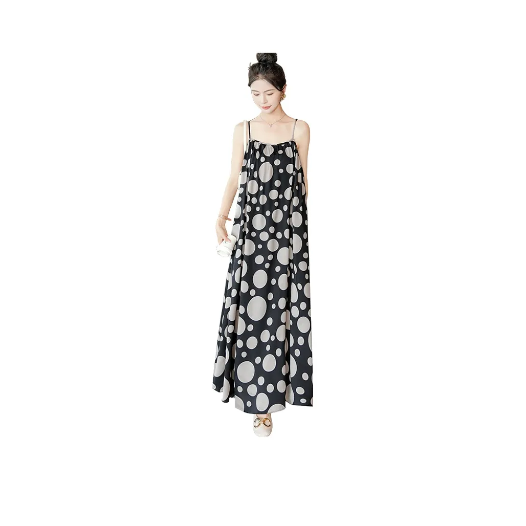 Cypress House Slip Dress Women's Black Sole Khaki Dot