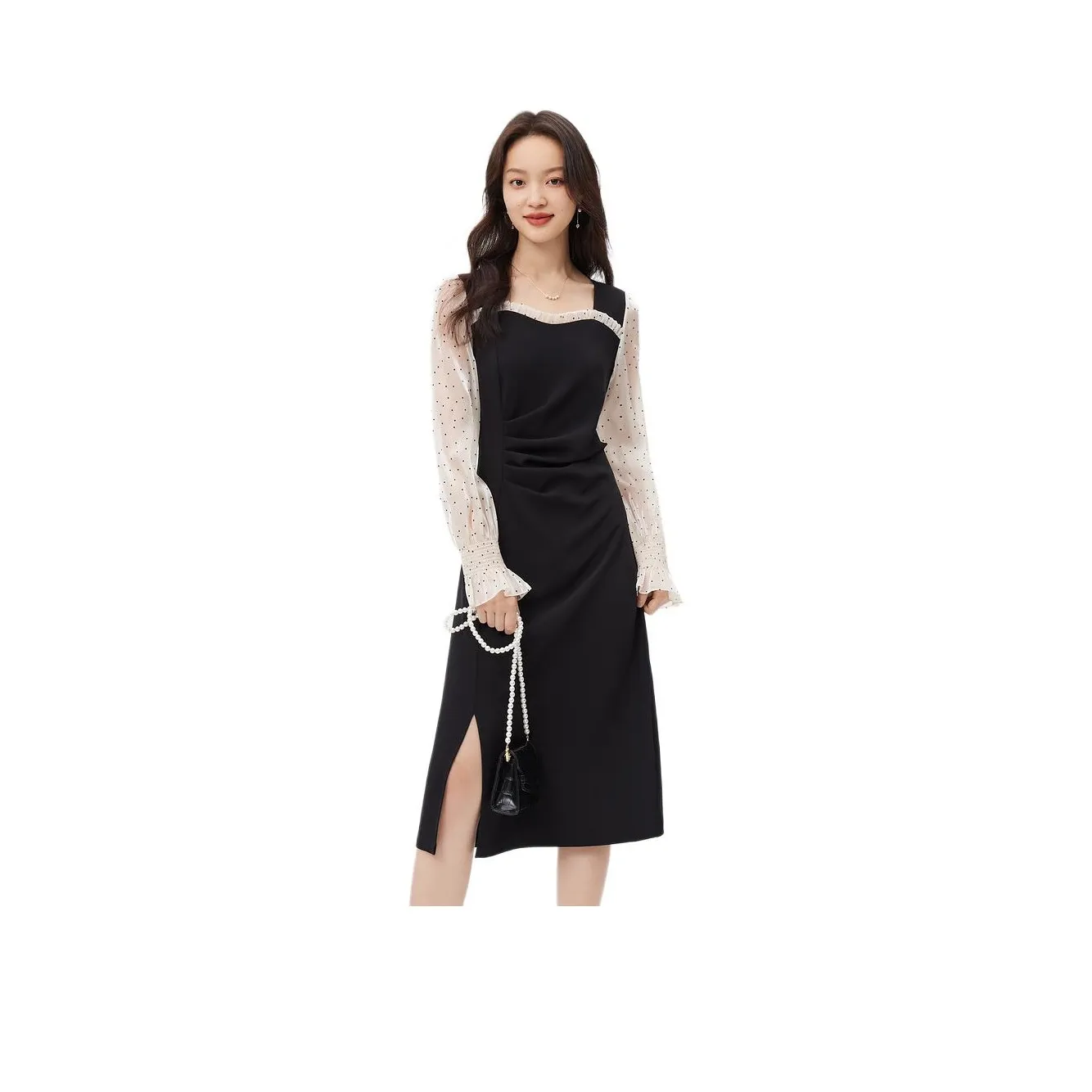 DESIGNICE Long-Sleeved Dresses Women's Black