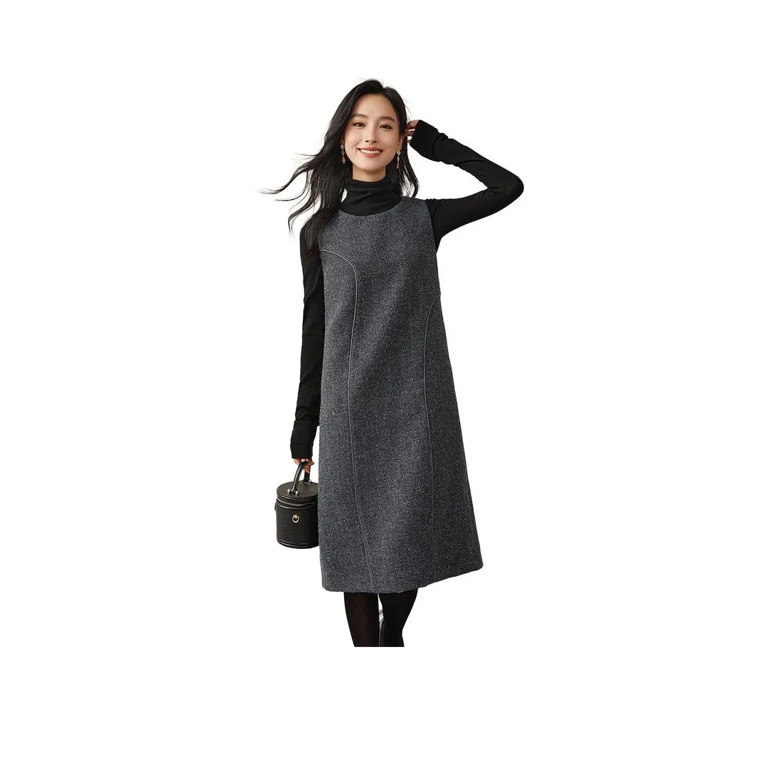 OUNIXUE Без рукавов Платье Женское Темно-серое