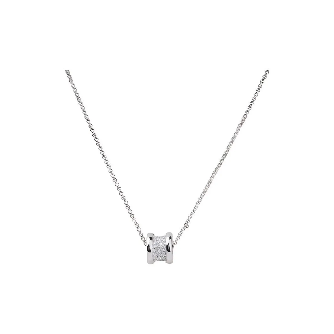 BVLGARI B.Zero1 Series Rhinestone Embellished White Gold Necklaces Unisex White Gold