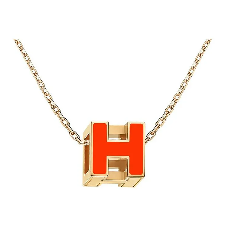 HERMES 20th Century Palladium Plated Cage DH Cube Necklace Costume Necklace