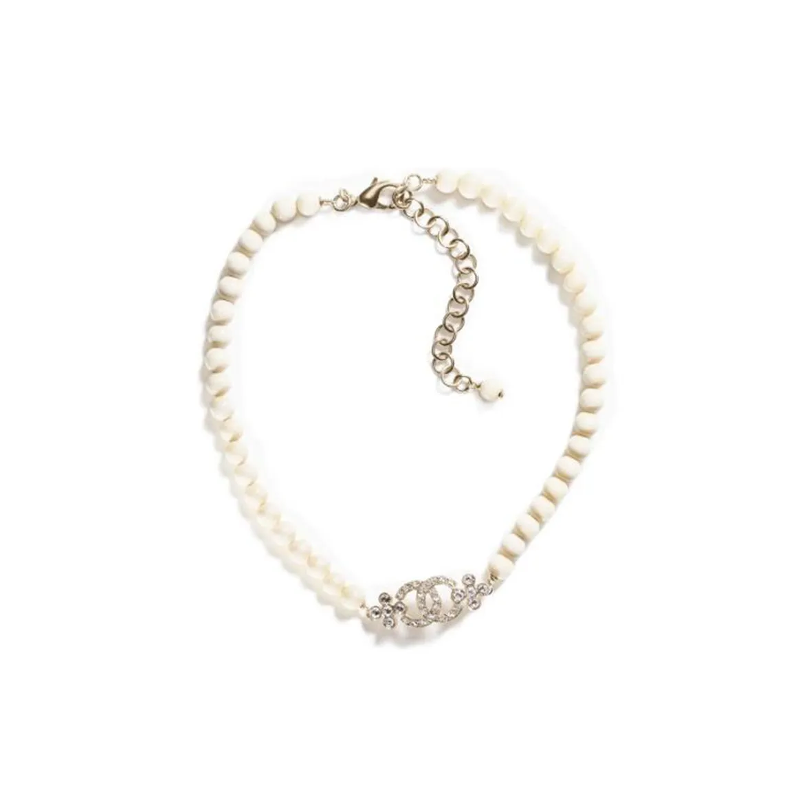 CHANEL CC Metal Necklaces Women's White