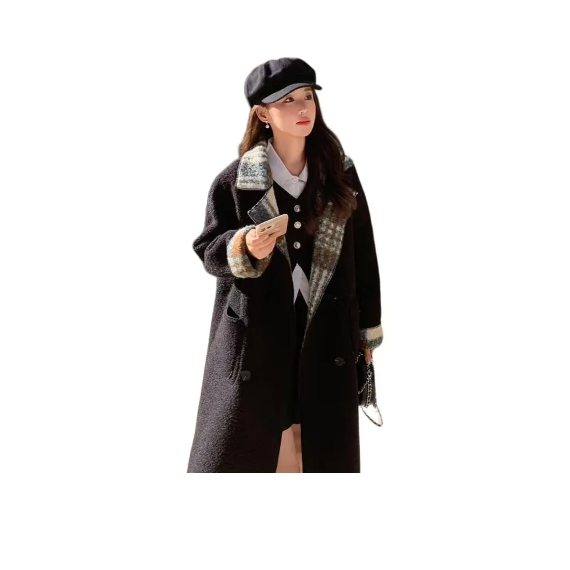 SECFLY OFFICIAL Velvet Jackets Women's Green And Brown Plaid
