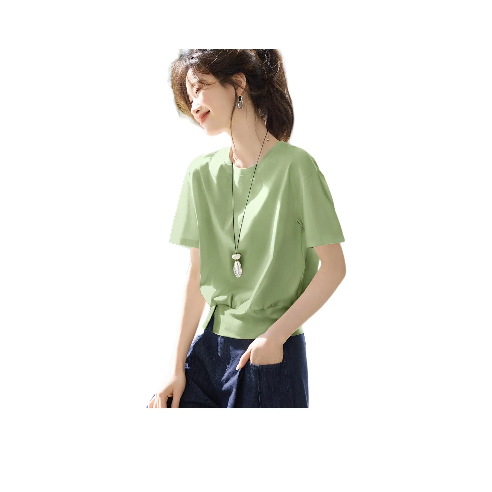 Mo Han Yi Mei Светло-зеленый цвет травы Женские футболки