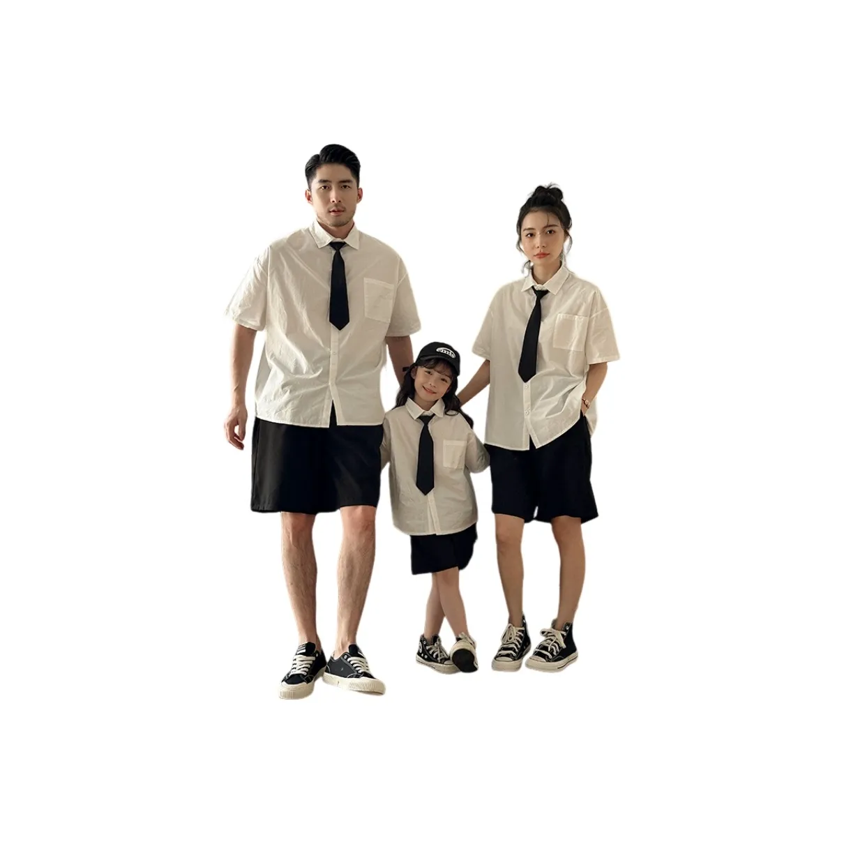 Aisina Комплект одежды для родителей и детей Белый топ + Черный низ Подростки