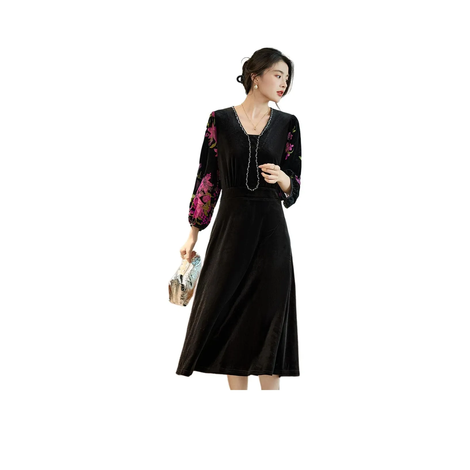 CARBAMMI Long Sleeved Dresses Women's Black Plum Red