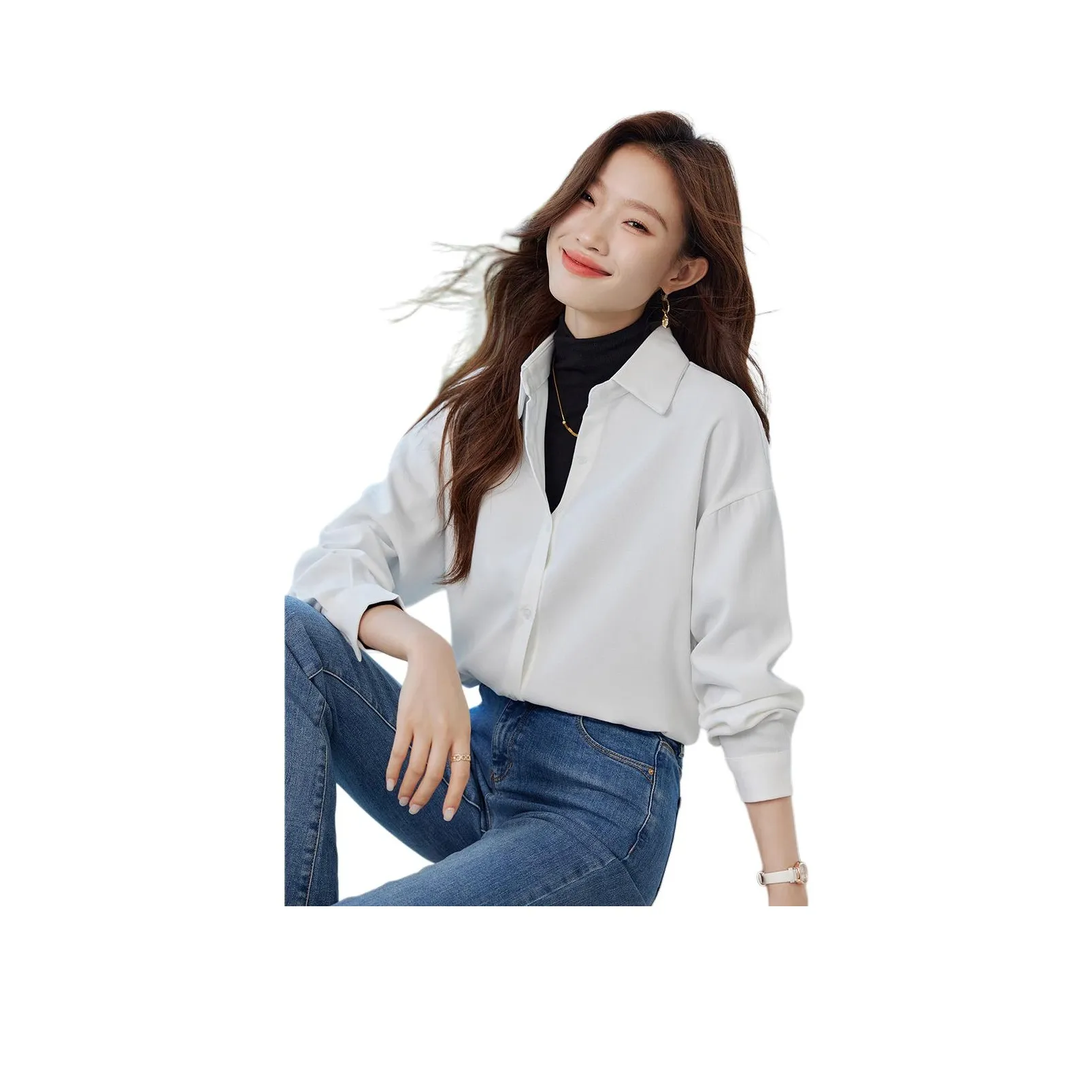 Love Elaine Весенний Осенний Рубашка Свободного кроя Женская