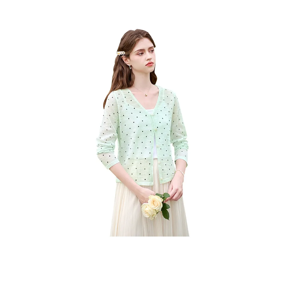 TOUCH Knitwear Women's Green With Black Polka Dot