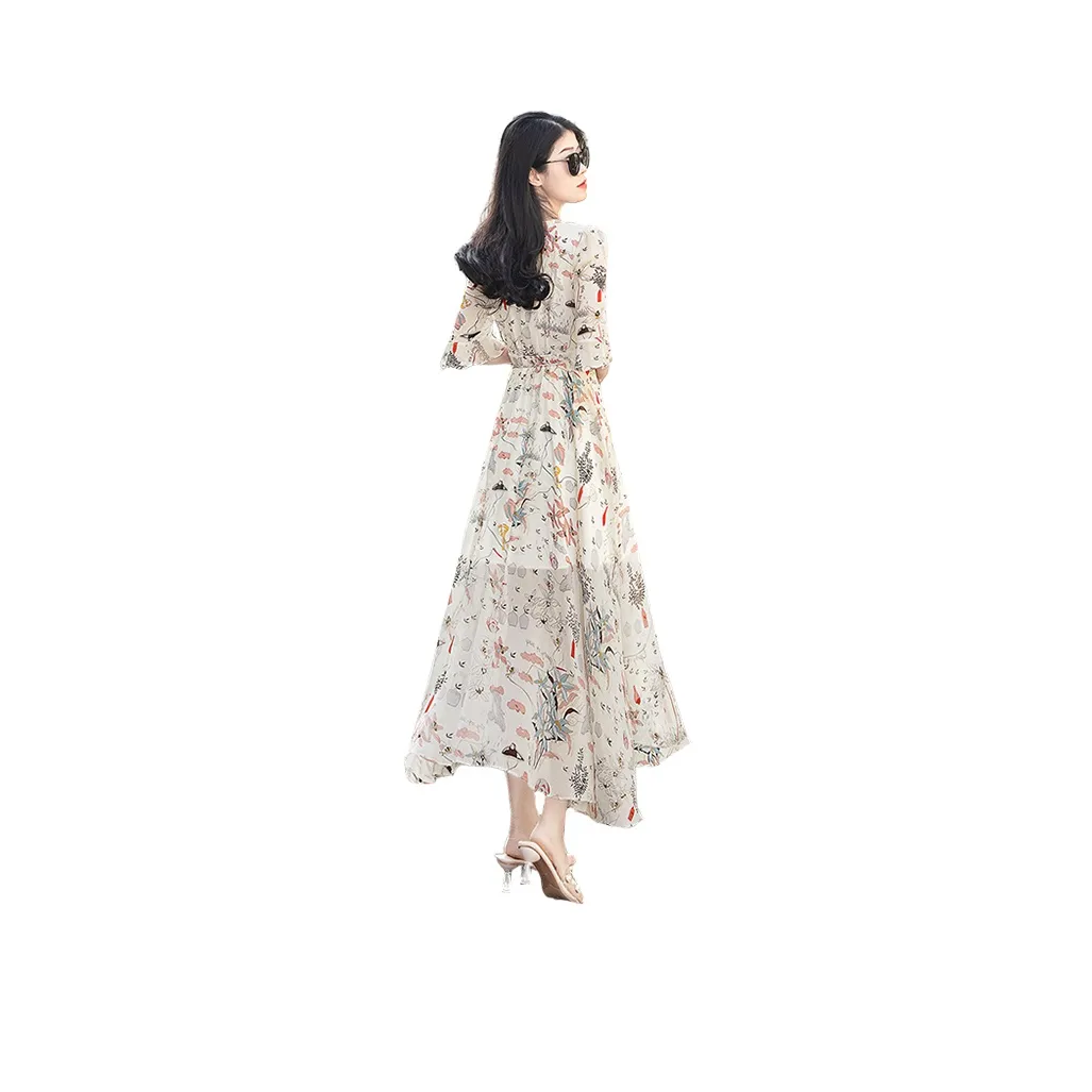 Cypress House Short Sleeved Dress Women's Beige With Floral Color