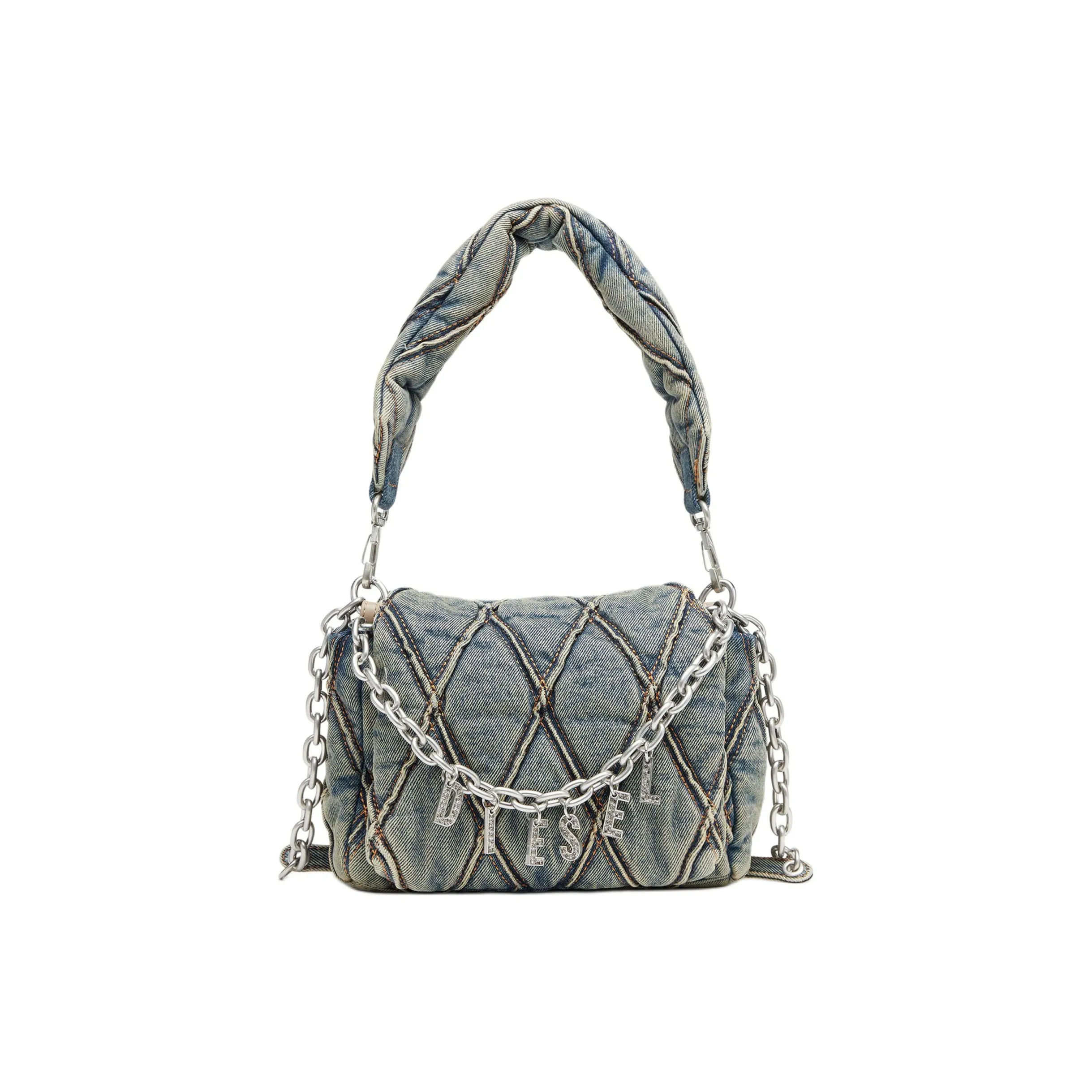 DIESEL Cotton One Shoulder Handbag Small Size Women's Dark Blue