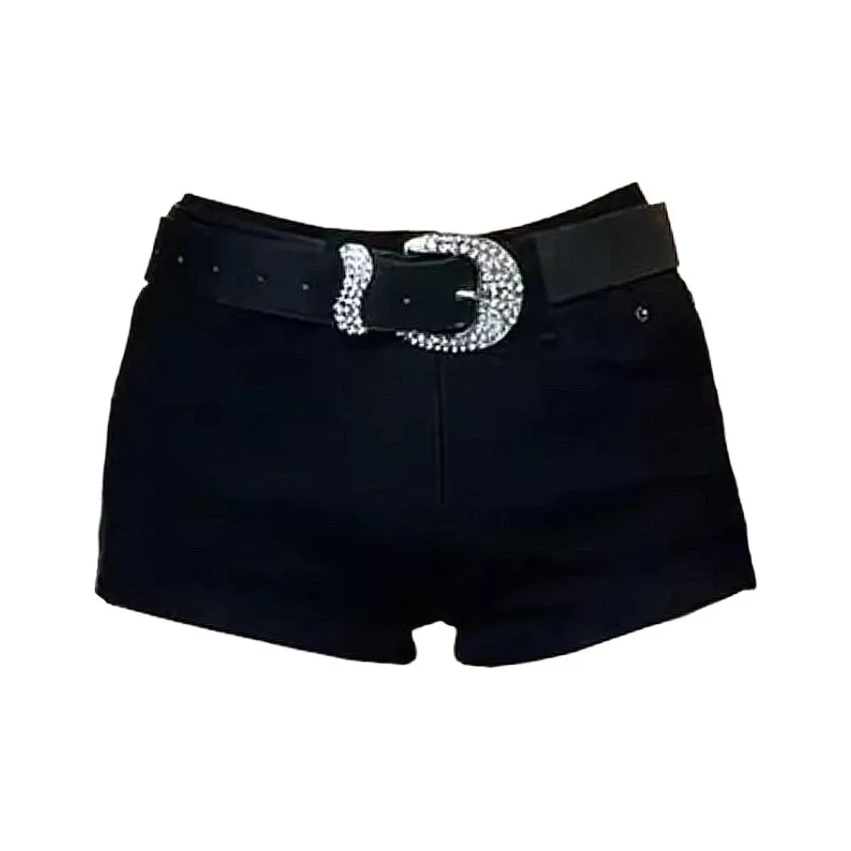 Lan Miao Черный [С подарками Плотный Ромб Кожа Ремень] Женские Джинсовые шорты