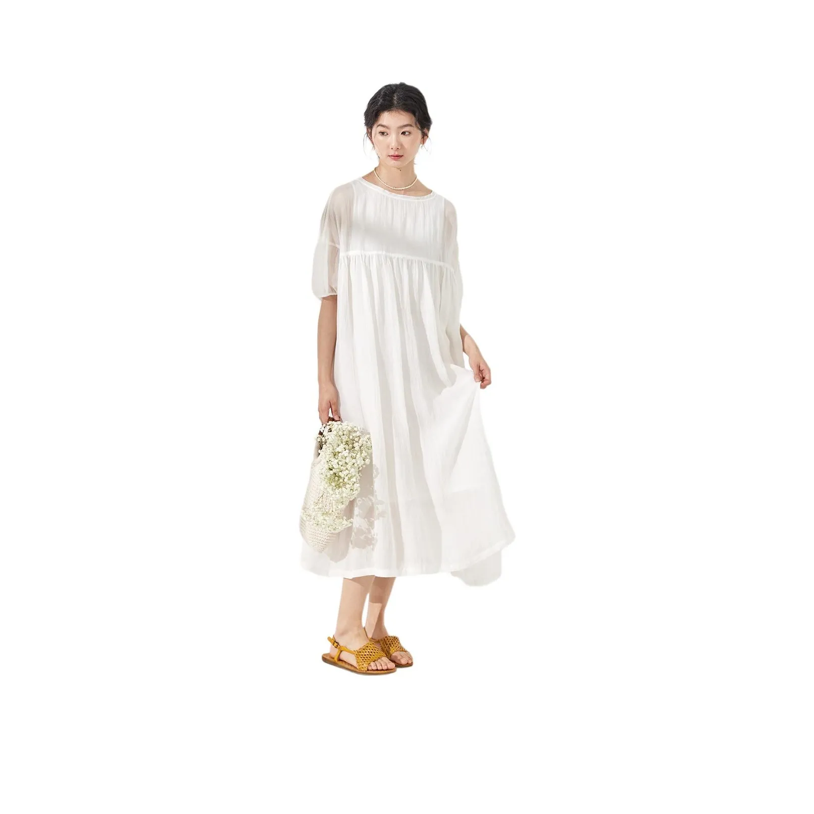 ZIMO Short Sleeved Dresses Women's White