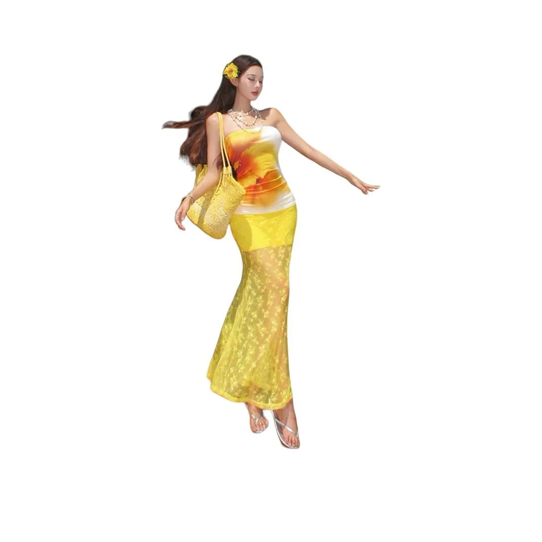 Garbege Без бретелей Топ Платье «рыбий хвост» Одежда Комплекты Женские с юбкой