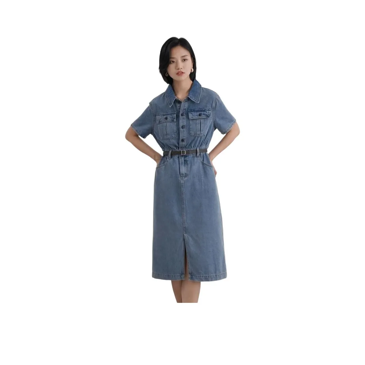 IHIMI SS24 Короткий рукав Платье Женское Джинсовый синий