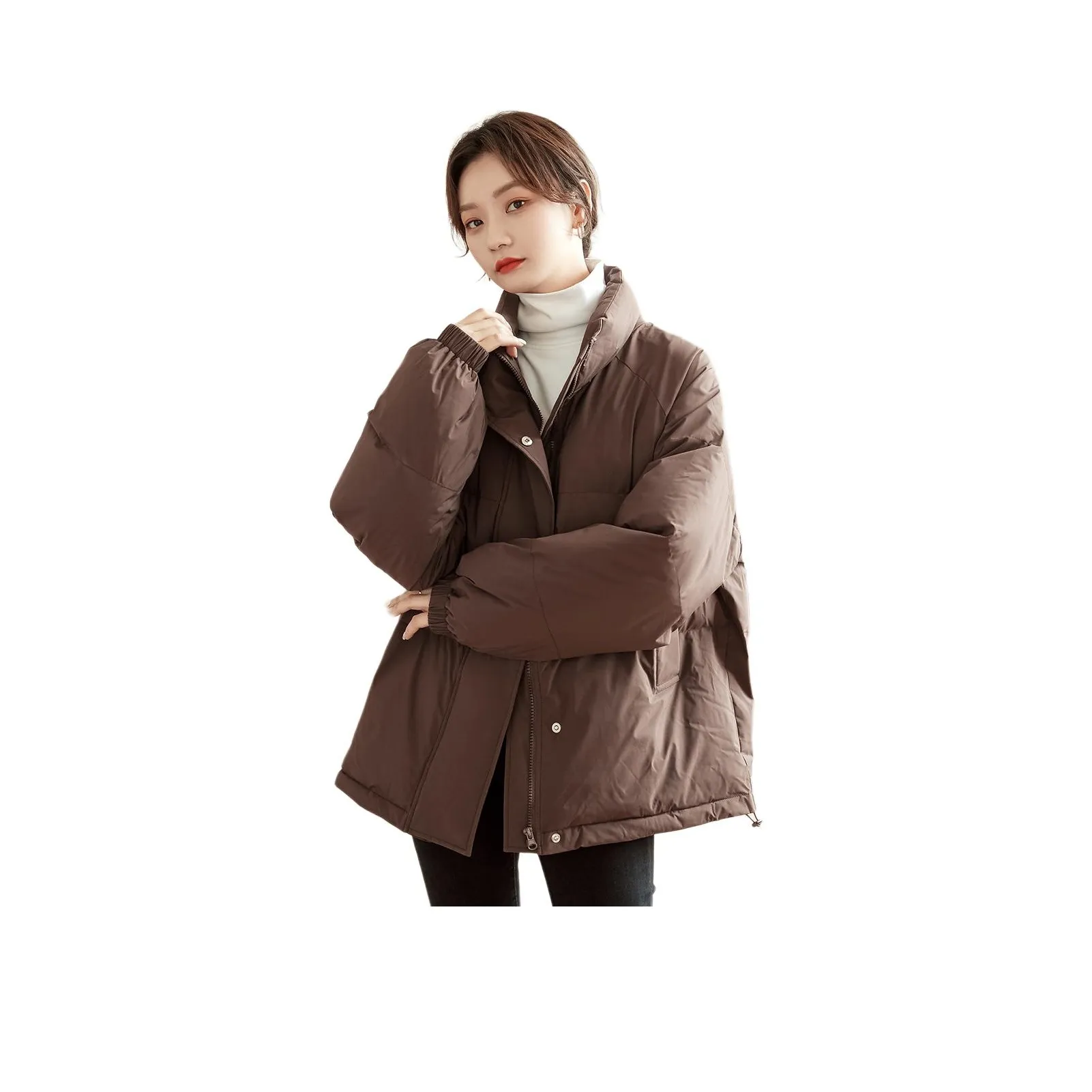 JEANSWEST Минималистский стиль Fashion Однотонный Универсальный Свободный крой Длинный рукав С наполнителем Зимний Женский Светлый кофейный