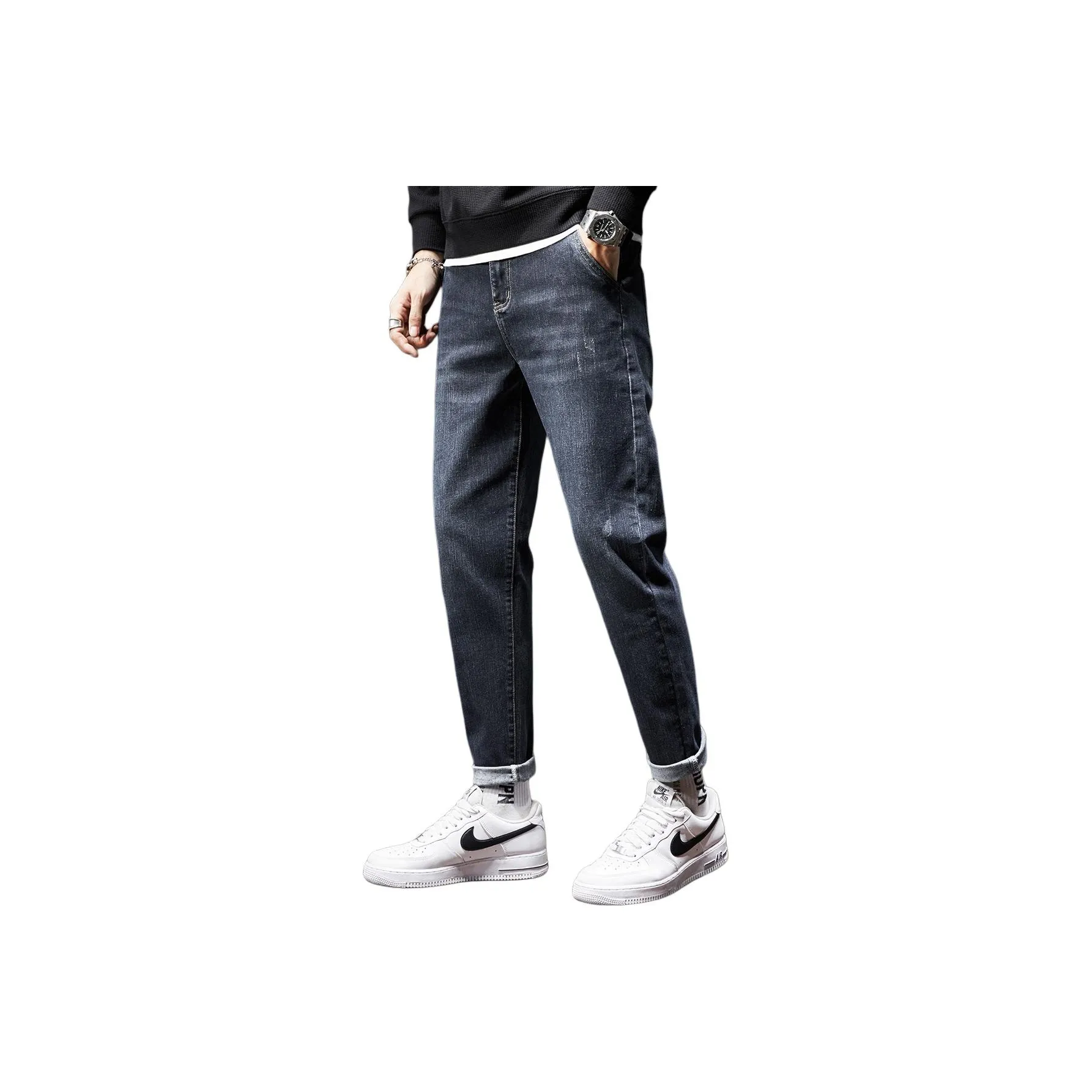 Tonlion Синий Серый Мужские Джинсы