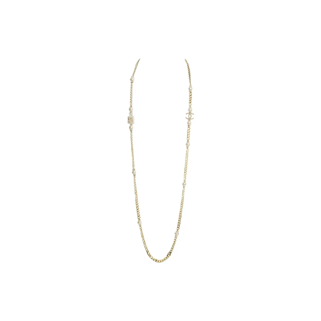 CHANEL Necklaces Women's Gold/Pearl White