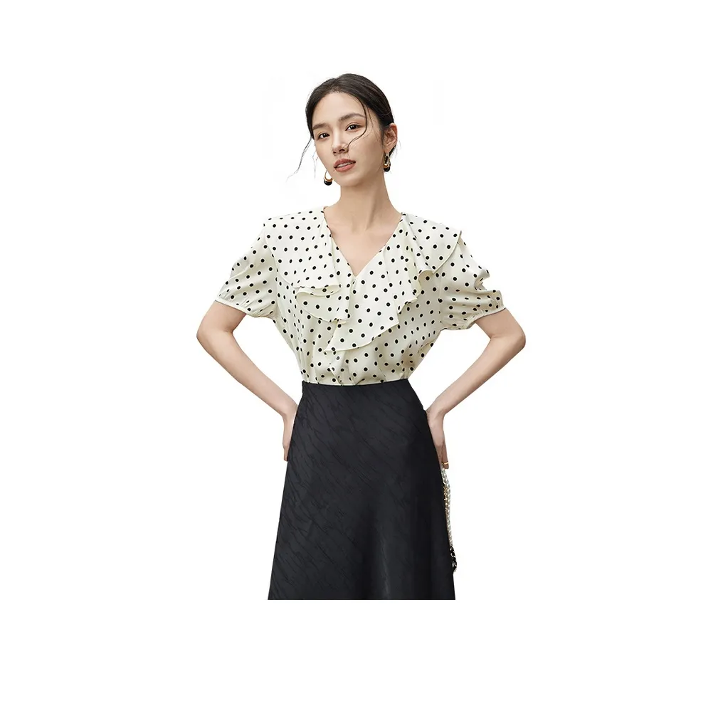 SENTUBILA Белый с Черной Точкой Женские Шифоновые Рубашки