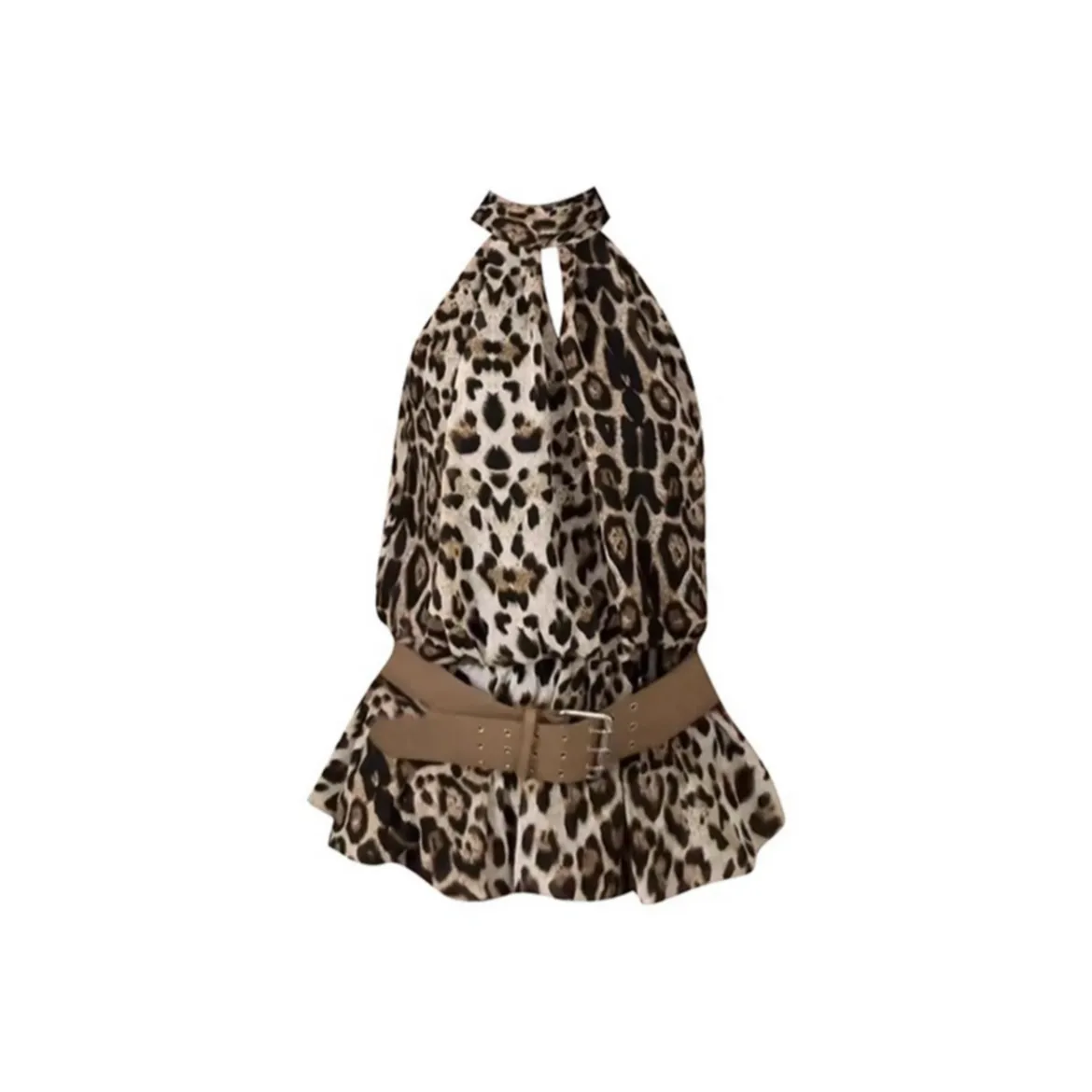 TSKIU Леопардовый принт Платье с ремнем + шорты Женские платья без рукавов