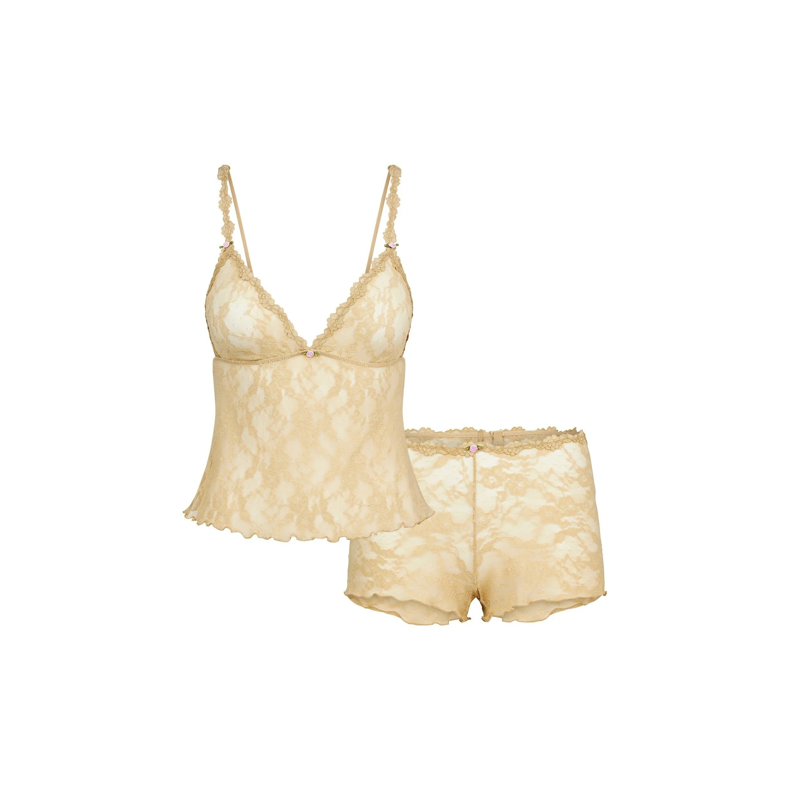 SKIMS SS25 STRETCHLACE Треугольник CAMI и Короткий Комплект Нижнего Белья Женские