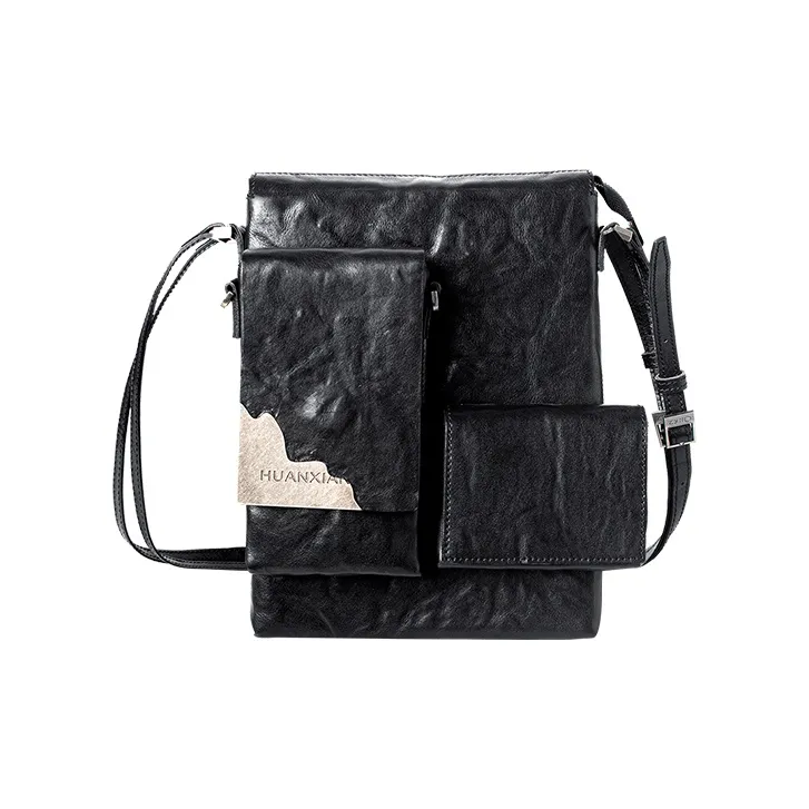 HUANXIANGZHE Растительное дубление Коровья кожа Сумка через плечо Унисекс Черный