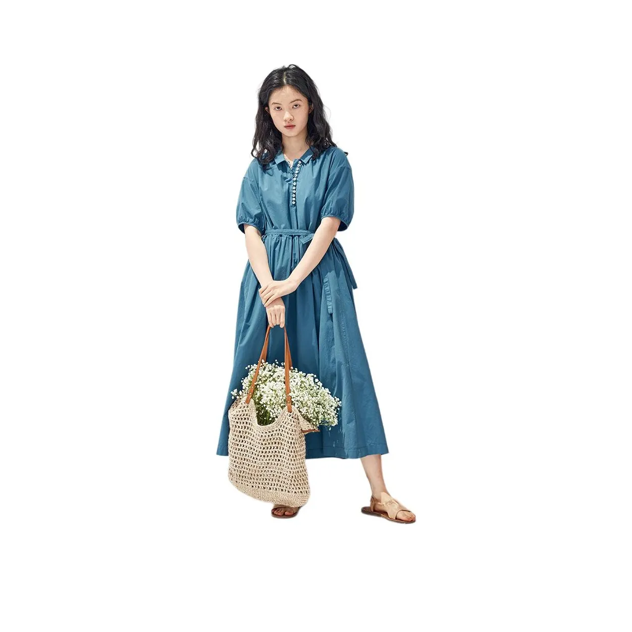 ZIMO Short Sleeved Dress Women's Peacock Blue