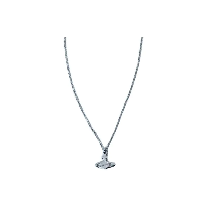 Vivienne Westwood Brass Saturn Styling Stud Design Black Base White Diamond Necklace Unisex Silver/gun Grey