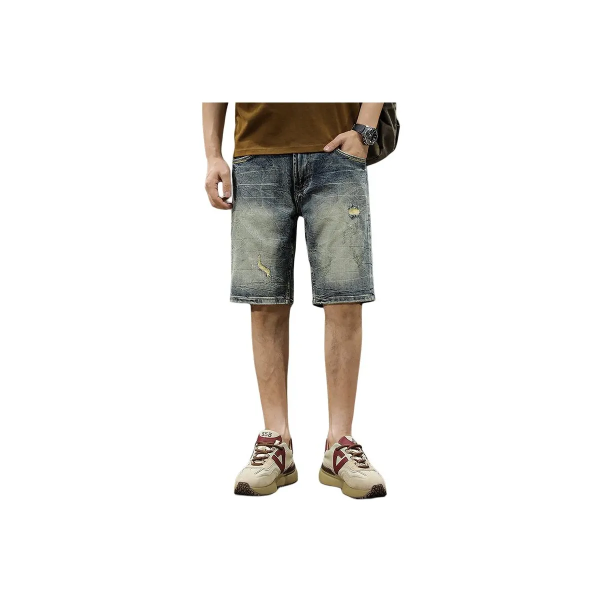 QIANJINNIU Винтажные синие мужские джинсовые шорты