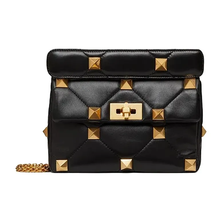 Valentino Roman Stud Sheepskin Portable Crossbody Bag Shoulder Bag Women's Black