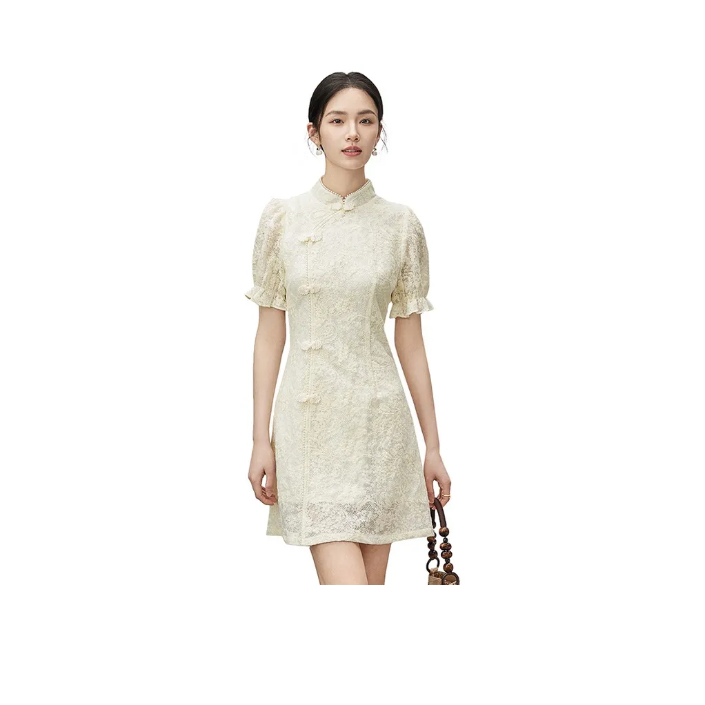 SENTUBILA Short Sleeved Dresses Women's Pear Blossom Beige