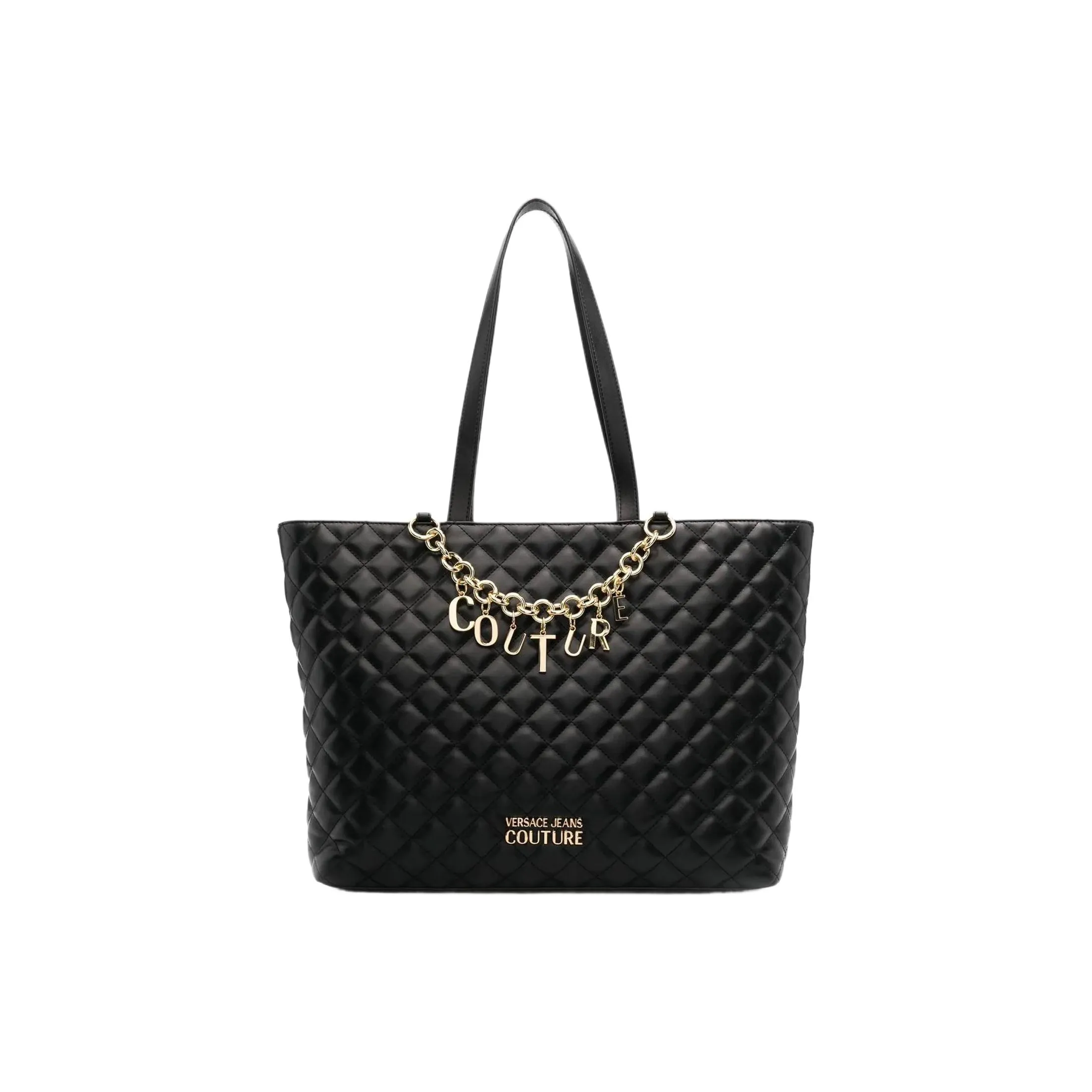 VERSACE JEANS COUTURE Polyurethane Tote Shoulder Bag Handbag Tote Bag Large Size Women's Black