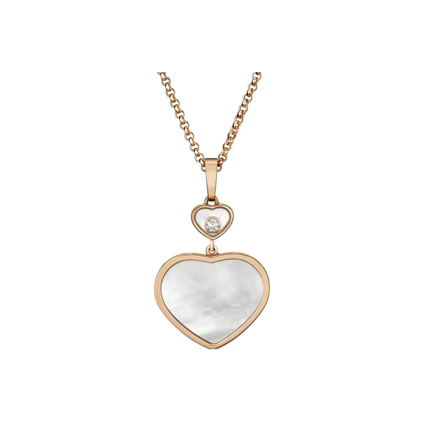 Chopard 18kt Rose Gold Happy Hearts Mother of pearl And Diamond Pendant Necklace