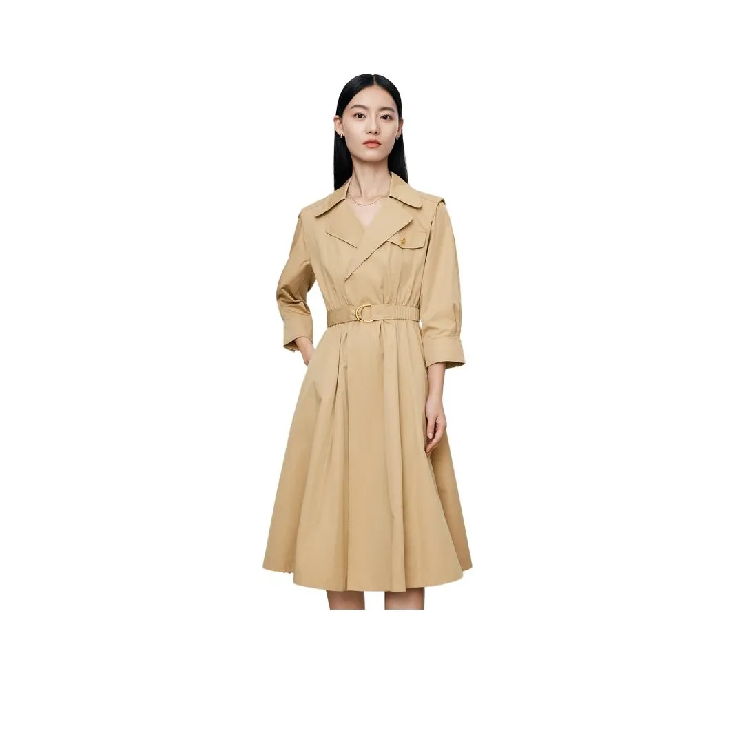 DESIGNICE Long-Sleeved Dresses Women's Milk Tea Beige