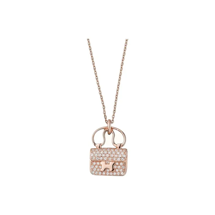 HERMES 18K Rose Gold / Diamond Necklaces Women's Rose Gold