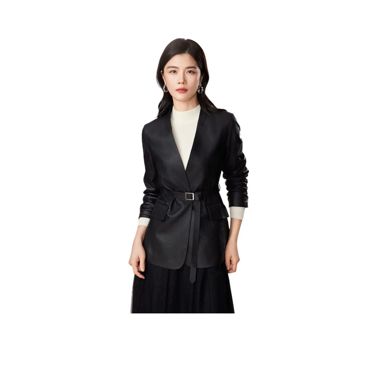 BBLLUUEE Leather Jacket Women's Ink Black
