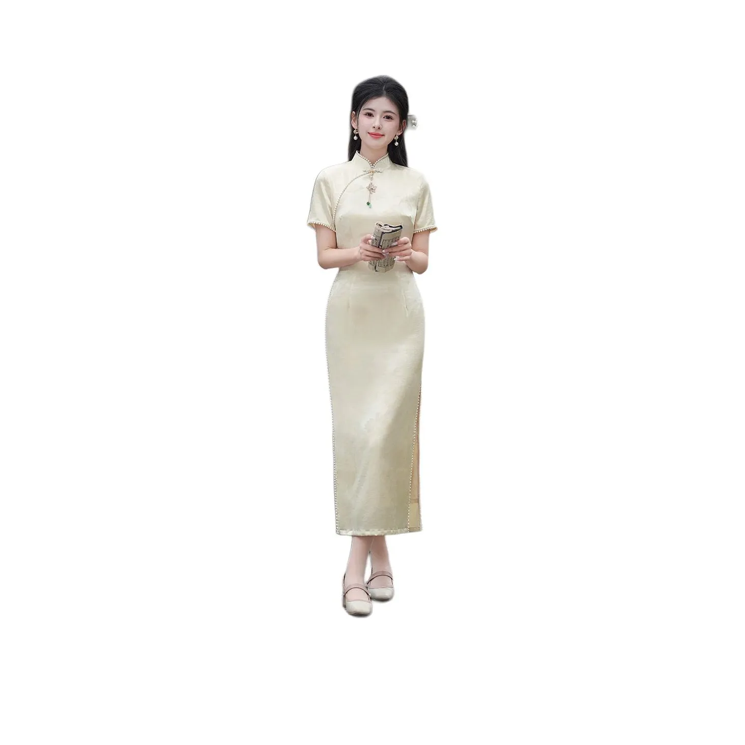 ENEESSI Spring Summer Cheongsam Women's Apricot