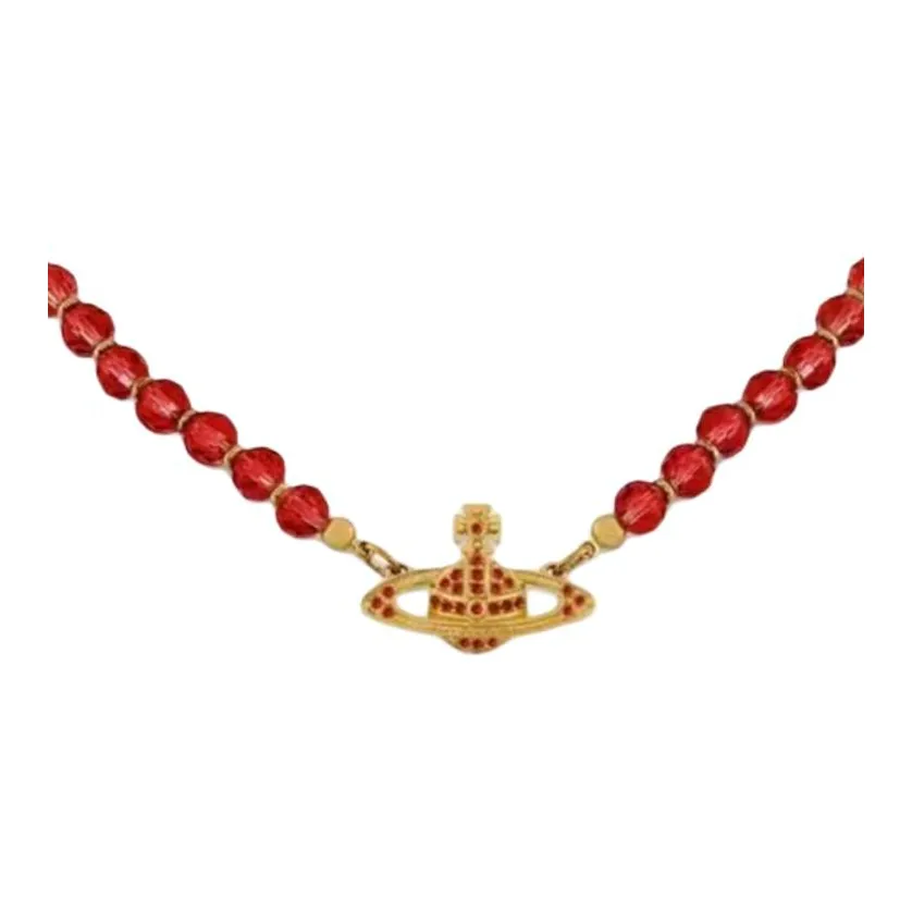 Vivienne Westwood Agate Alloy Artificial Gemstone Semi-Precious Stone Necklaces Unisex Red
