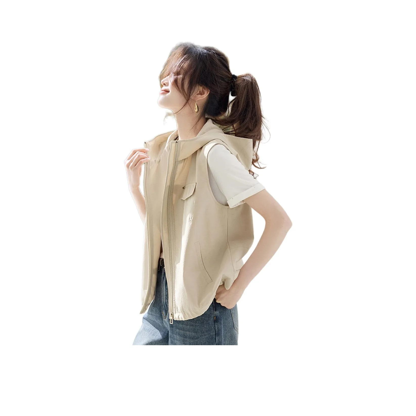 Mo Han Yi Mei Светлый хаки Женские жилеты