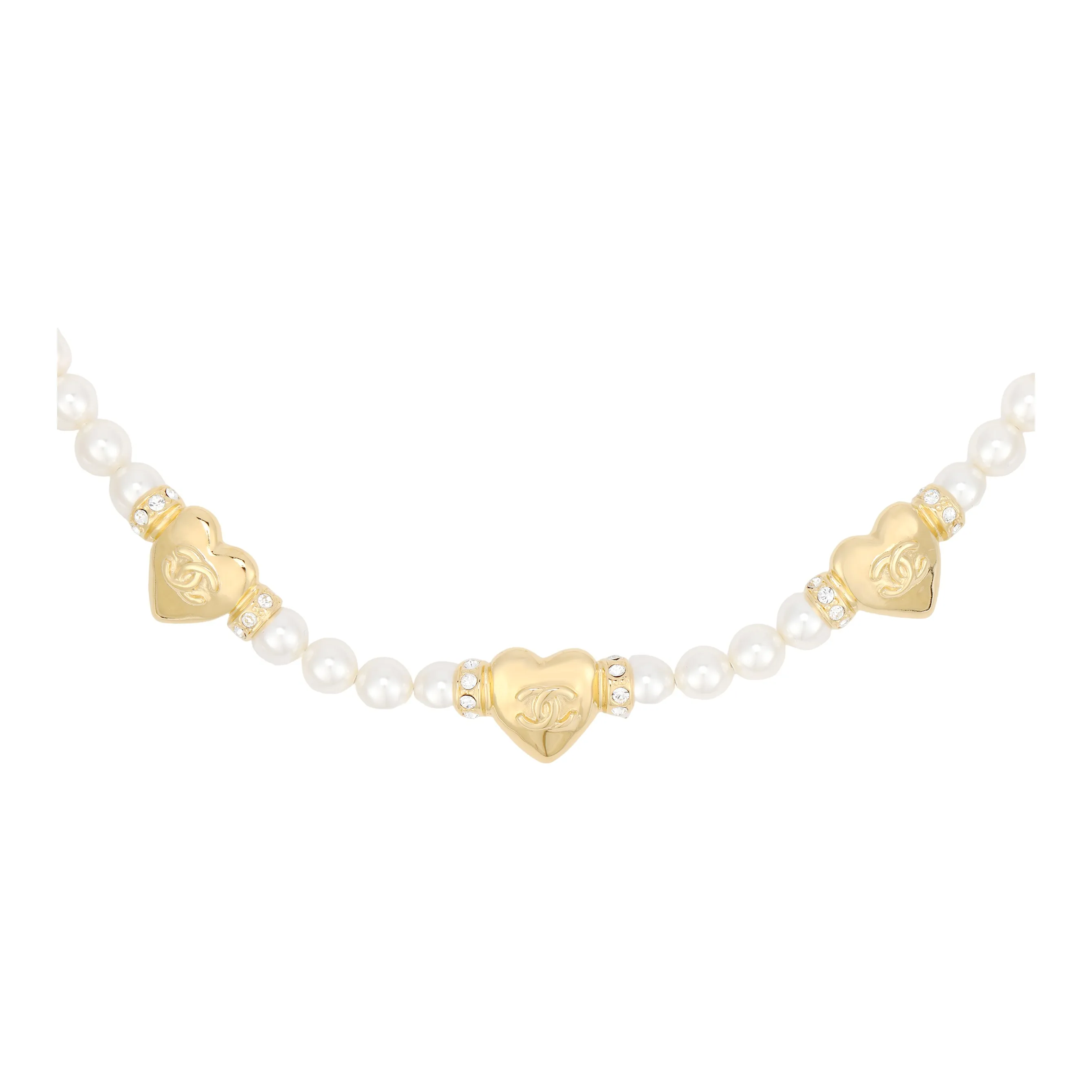 CHANEL Pearl Necklaces Unisex Gold/White