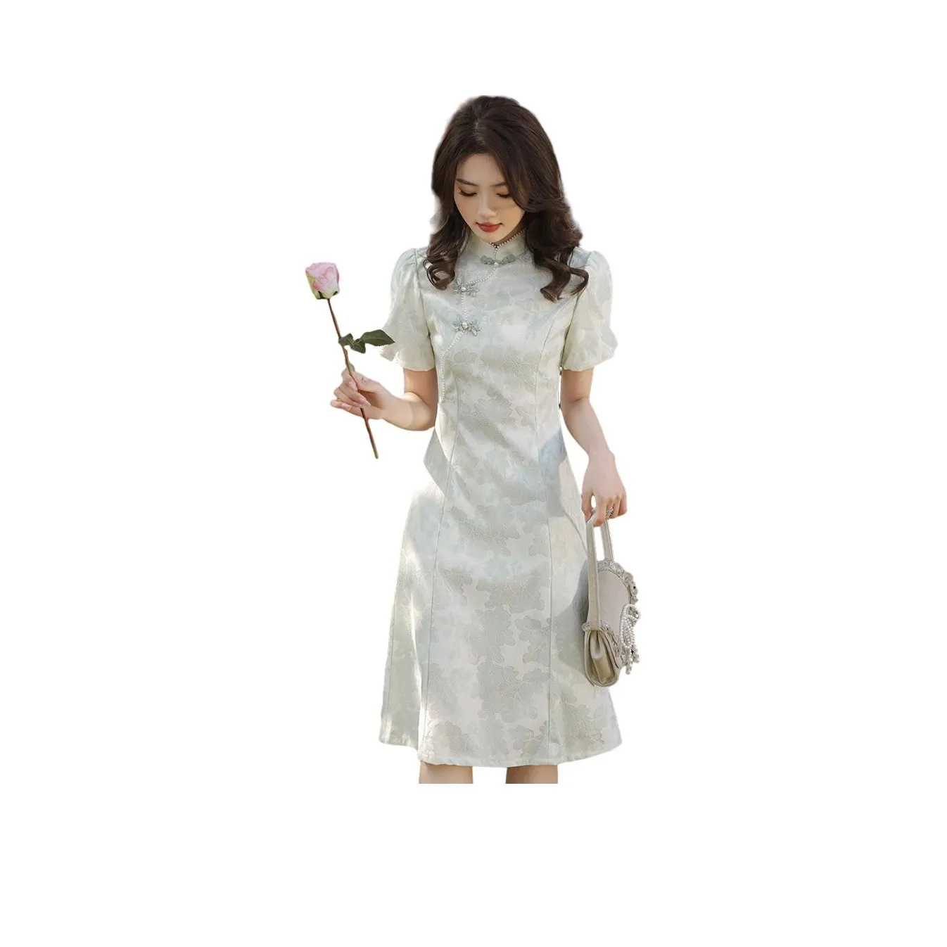 Red Colored Clothes Cheongsam Women's Green Woad