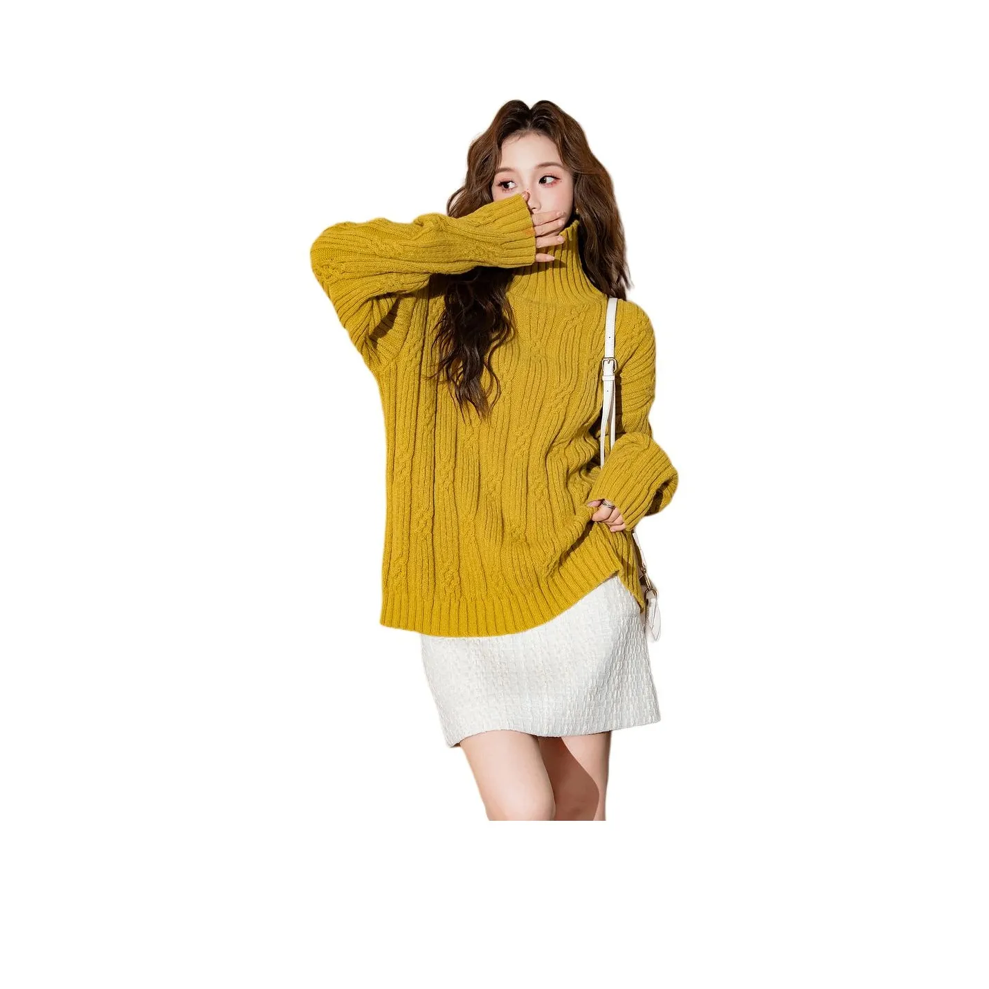 Tonlion Свитер Женский Горчичный Желтый
